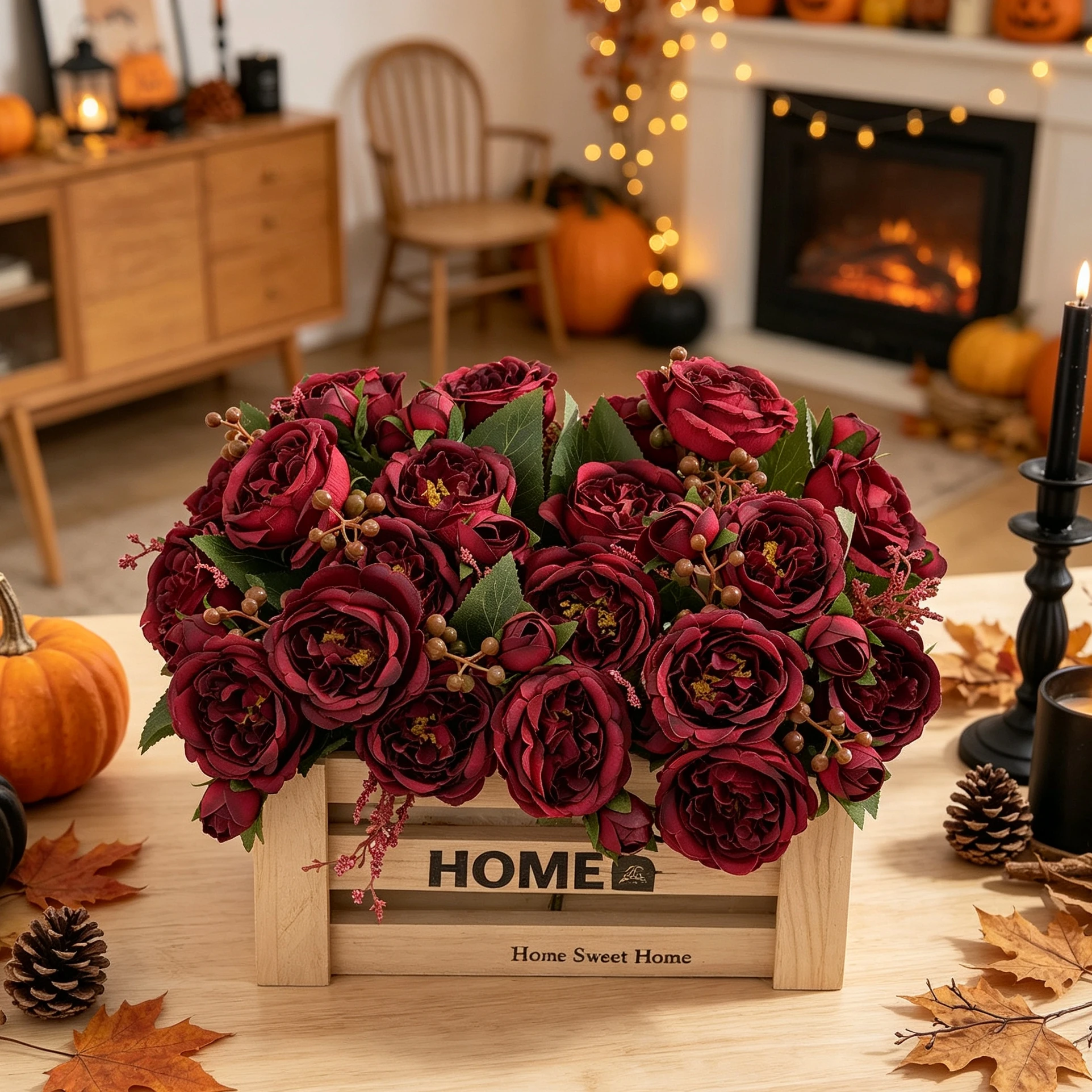 3 Stück Künstliche Blumen aus Seide, Pfingstrosen für Zuhause, Zimmer, Garten, Tisch, Herbst, Halloween, Dekoration, DIY Hochzeitskranz, Brautstrauß, Geschenk – Detail 2