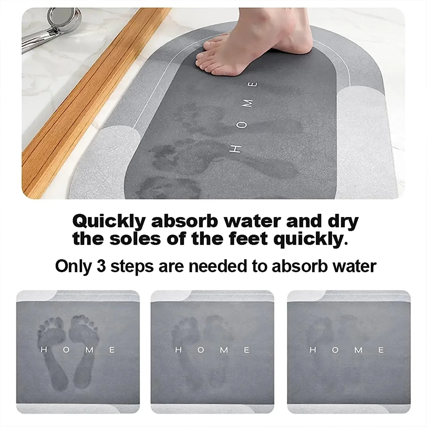 Absorbent Bath Mat Rug Quick Drying Mat Silicone Magic Bath Mat Non-Slip Floor Rug Rubber Backed for Bathroom Shower Sink