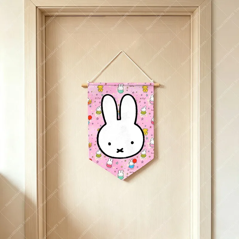 Drapeau mignon de dessin animé Miffy, décoration murale pour chambre à coucher, ornement artistique, drapeaux imprimés anime pour voyage, maison, porte, cadeaux d'anniversaire