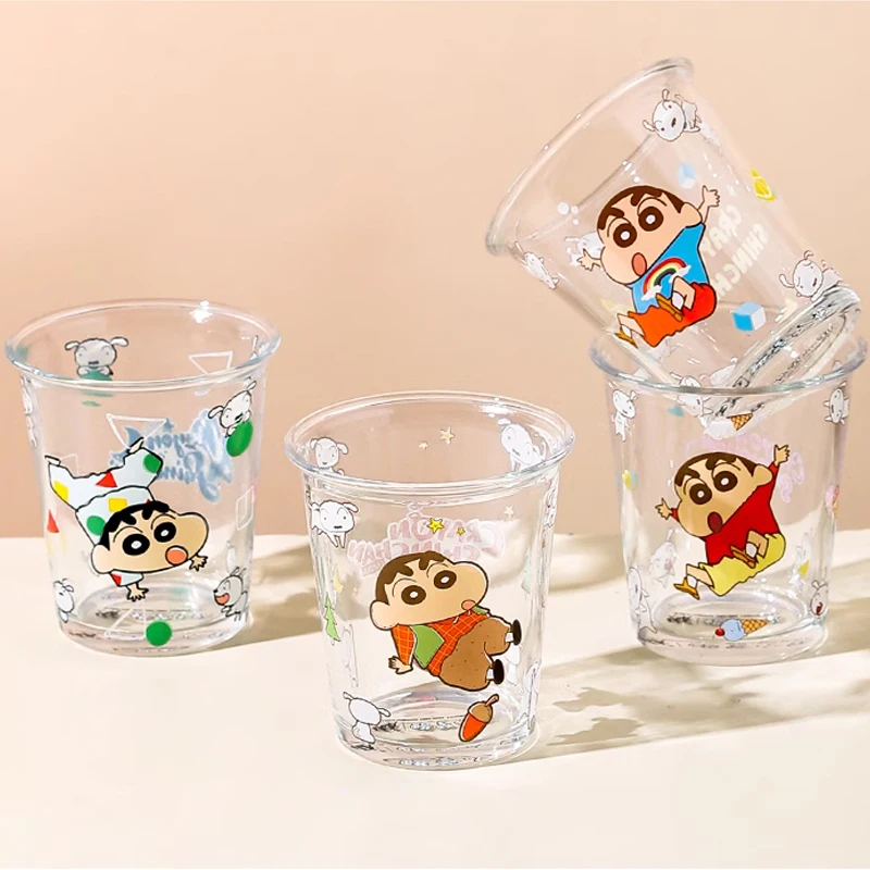 Kawaii 350Ml Crayon Shin Chan Glass Cute Cartoon Juice Cup Household Drinking Water Milk Cup Coffee Cup Printed Pattern