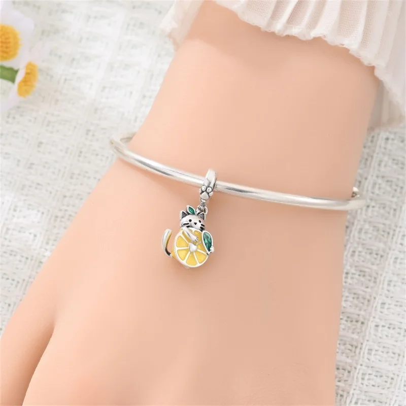 

Original 925 Sterling Silver Lemon Cat Charms Pendant Fit 3mm Bracelet Women DIY Exquisite Birthday Party Jewelry Gifts