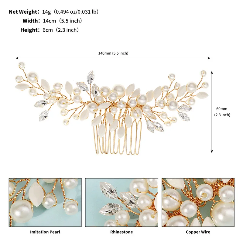 Neueste Gold handgemachte Perle Blume Haarkamm schöne Strass Haarspange Braut Kopfschmuck Hochzeit Zubehör – Detail 6