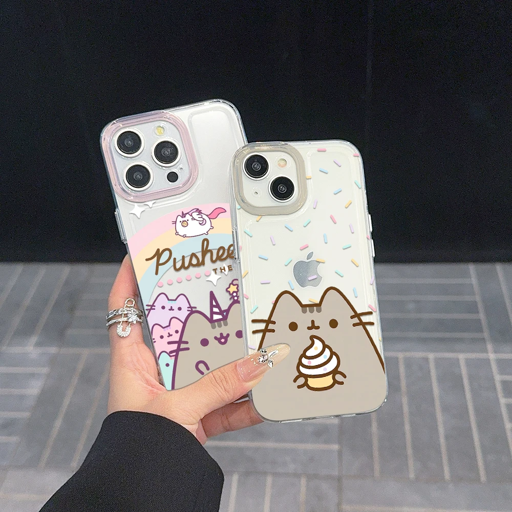 Cartoon donuts Pusheen Cat Clear Space Phone Case For Huawei P 30 50 Pro Lite Nov5 6 7 9 SE RY50 5G Transparent Cover