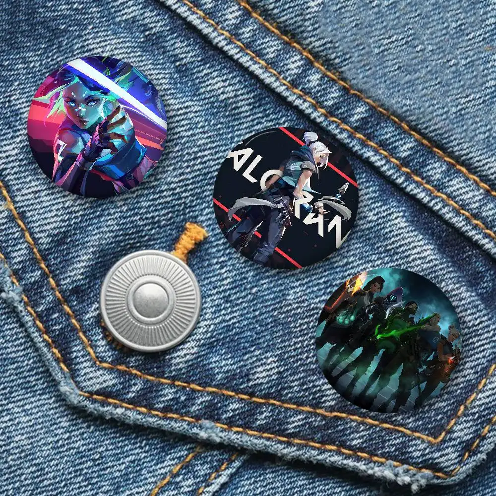 Hot Games V-Valorants 32/44/58mm Handmade Pin Round Funny Snap-in Brooches for Backpack Cothes Accessories Badge Hat Decoration