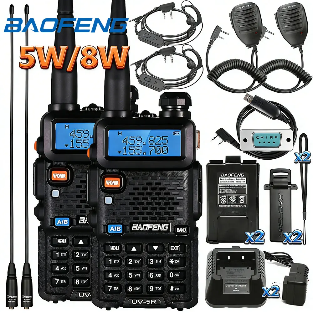 

2PCS BaoFeng UV-5R Walkie Talkie 5W/8W Two Way Radio Commutator Dual Band VHF/UHF Long Range Handheld Transceiver Wireless Set
