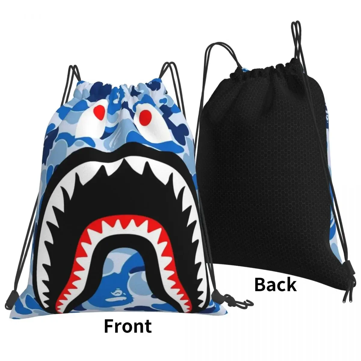 Shark Blue Camo Camouflage Backpacks Casual Drawstring Bags Drawstring Bundle Pocket Sports Bag BookBag For Travel School