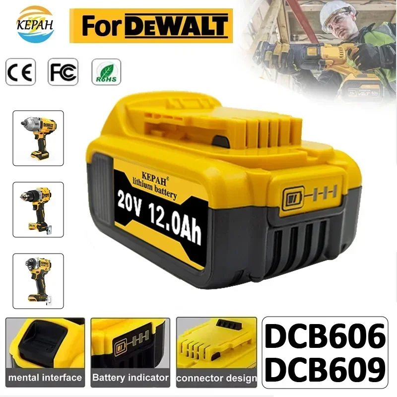 12000mAh DCB200 20V Lithium battery Replacement Suitable for Dewalt 18V DCB184, DCB200，DCB182，DCB180，DCB181，DCB182，DCB201，DCB206