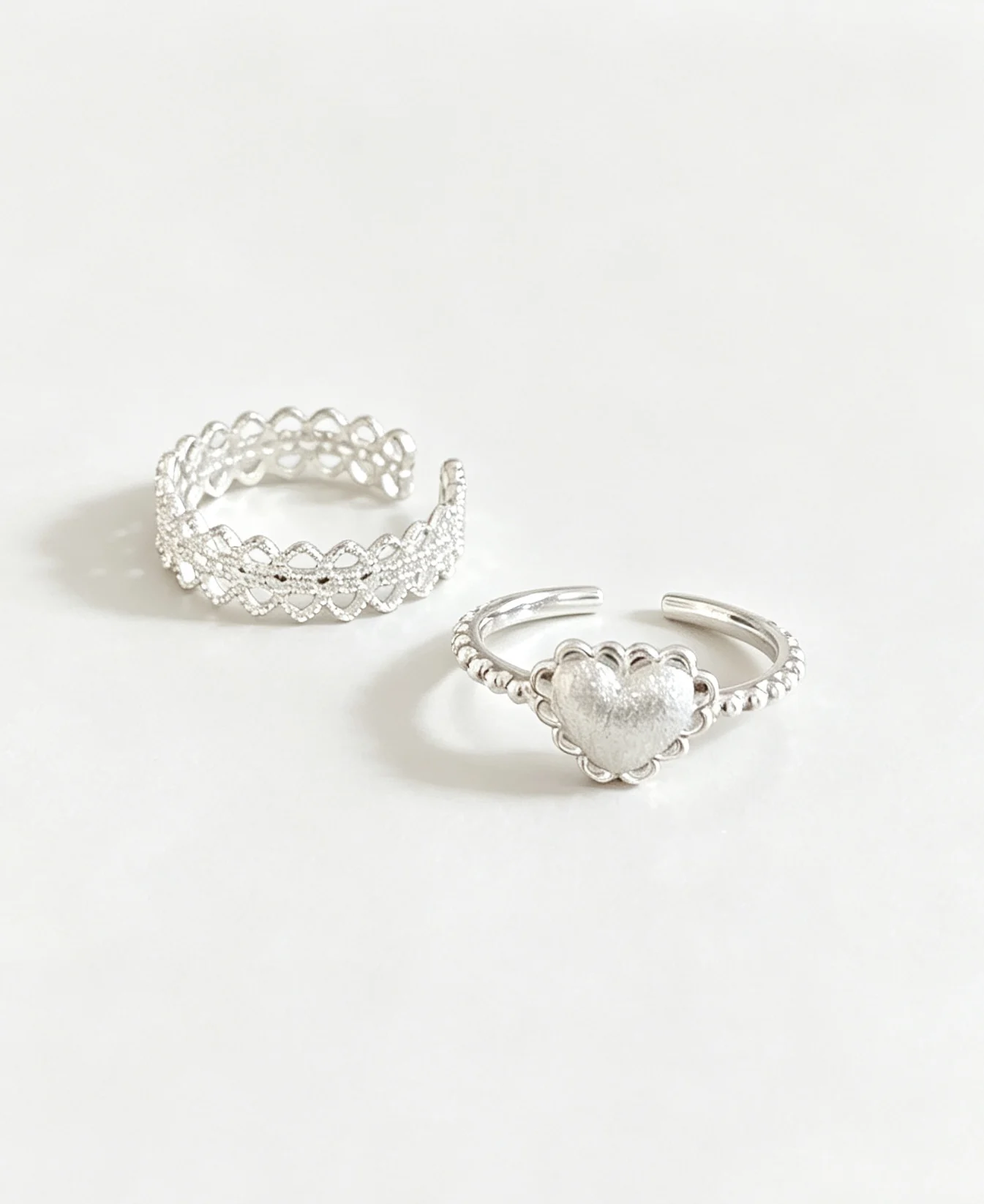 925 Sterling Silver Brushed Heart Ring, Exquisite Romantic Lace Edge Ring, Adjustable Handmade Silver Jewelry, Gift for Her