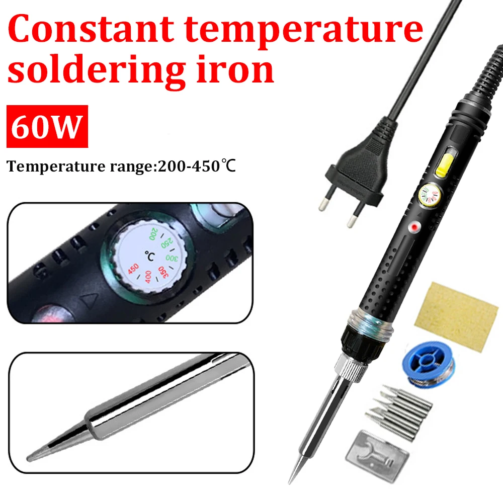 60W Electric Soldering Iron Kit Set Adjustable Temperature 200-450°C 180-480°C External Heating Electric Soldering Iron Welding