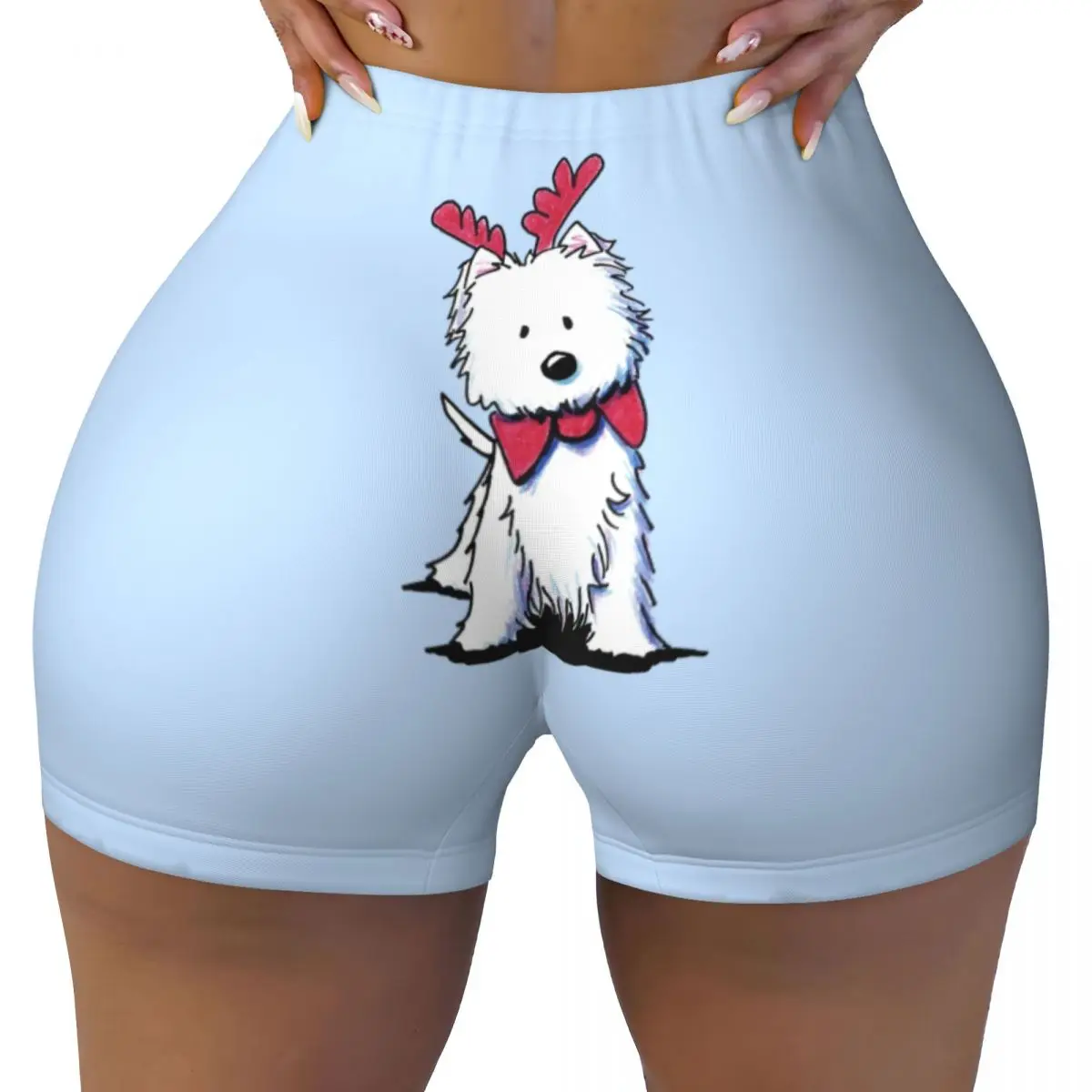 Custom Cartoon White Westie Dog Gym Running Volleyball Shorts for Women West Highland White Terrier Puppy Workout Yoga Shorts