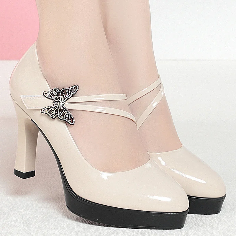 Spring Autumn New High-heeled Single Shoes Women Small Leather Shoes Catwalk Platform Thick Heels Dancing Bride Wedding Shoes