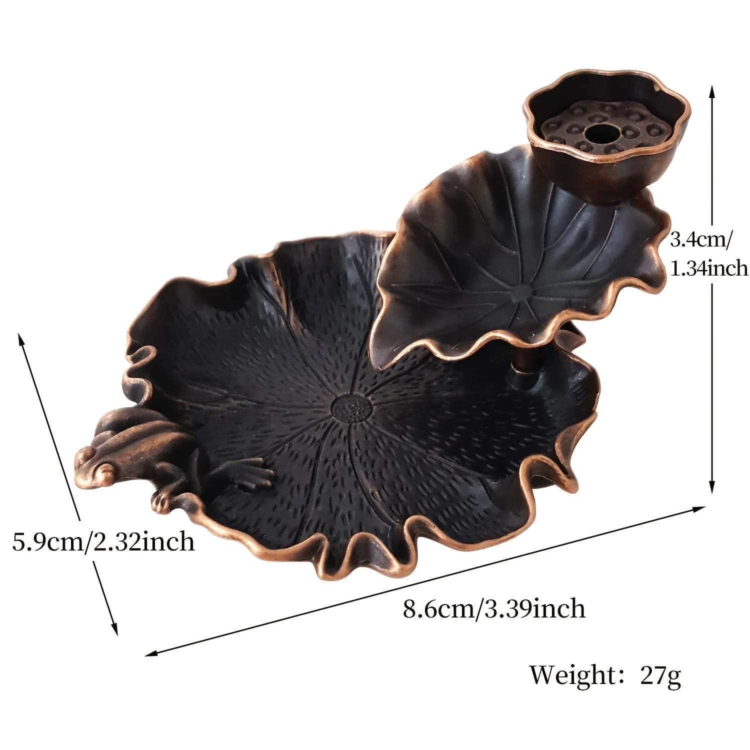 1pc Alloy Incense Plate, Lotus Leaf Backflow Incense Burner, Aromatherapy Furnace, Frog Ornament view 3