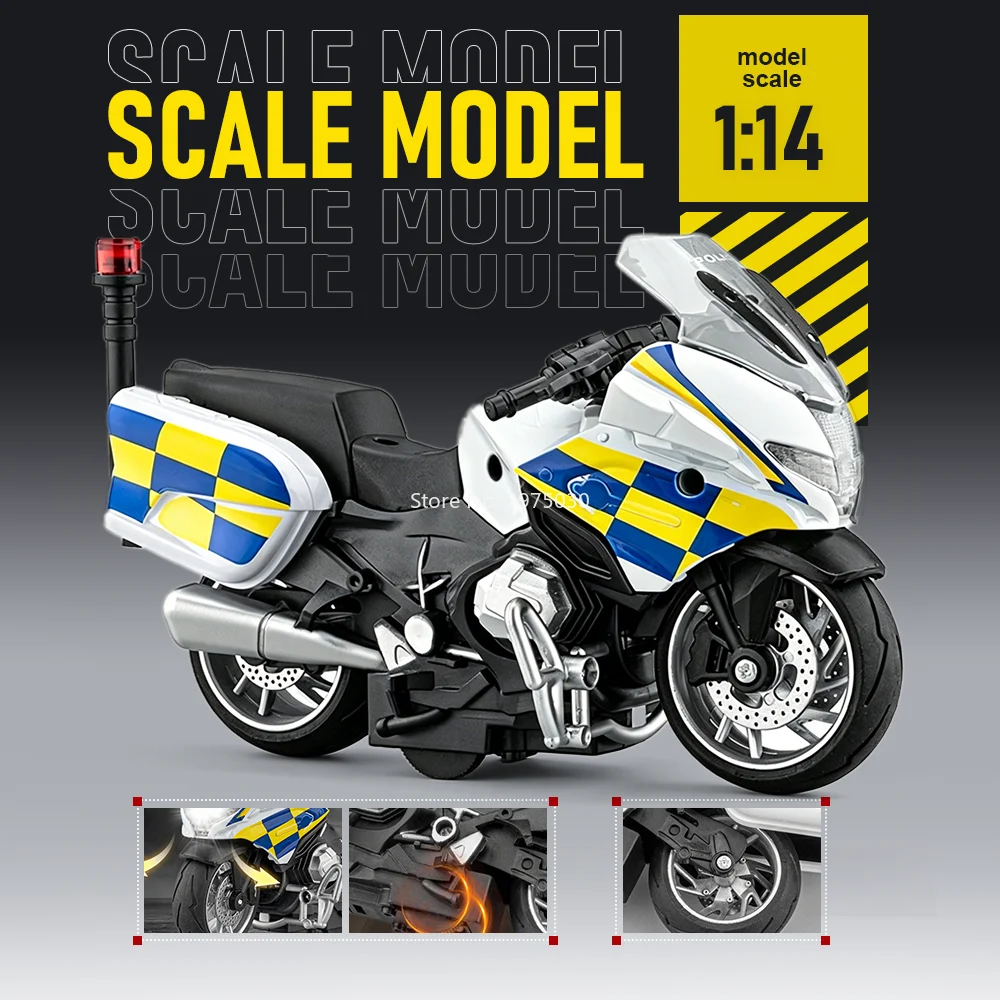 

1:14 R1250RT Motorcycle Alloy Diecast Cars Model Miniature Toys Shock Absorption with Sound Light Vehices Fun Gifts for Children