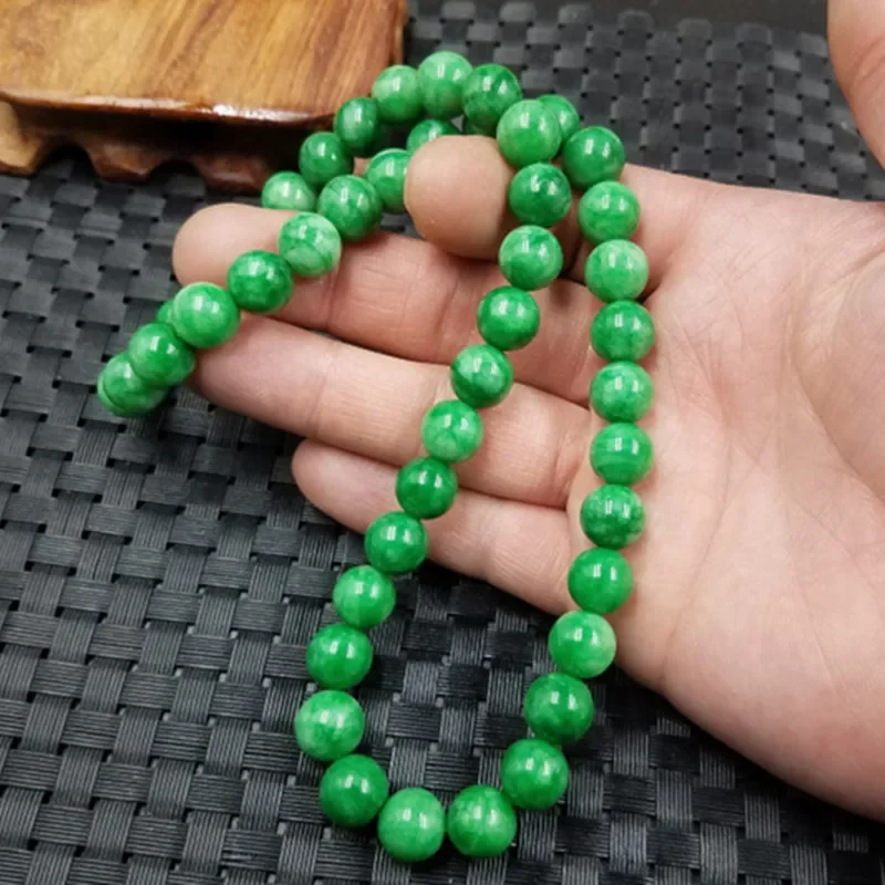 Genuine Natural Green 8-10mm Beads Necklace Jadeite Jewelry Fashion Charm Accessories Lucky Amulet Gifts for Women Her Men