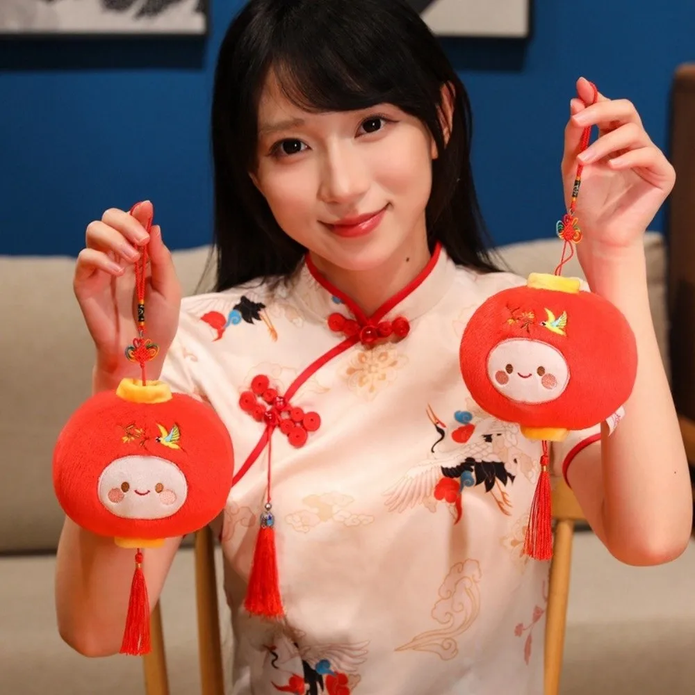 Chinese Red Lantern Doll Pendant Stuffed Plush Good Luck Spring Festival Ornament Soft Cute New Year Hanging Decor