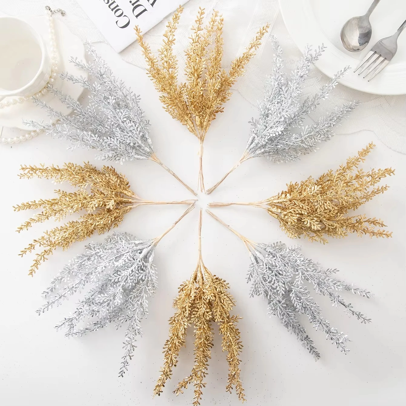 Artificial Cedar Plant Christmas Tree Decoration Wedding Wreath Table Wall Bouquet Floral Accessory Clearance DIY Gift Candy Box