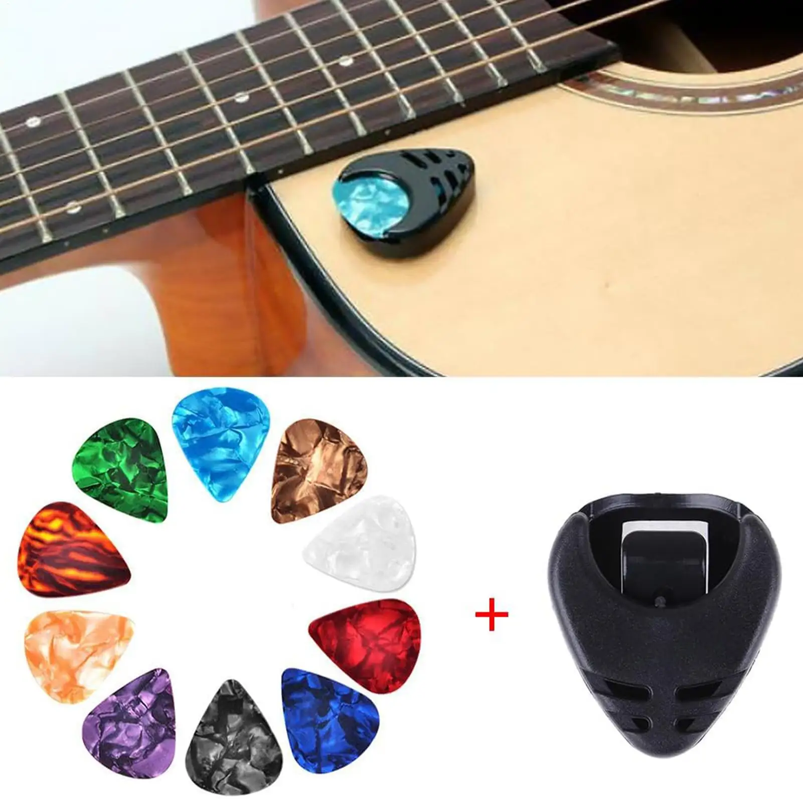 10-teiliges Gitarrenplektren- und Gitarrenplektrenhalter-Set für Akustikgitarre, E-Gitarre, Bass, Ukulele, zum Aufkleben (zufällige Farbe) ﻿