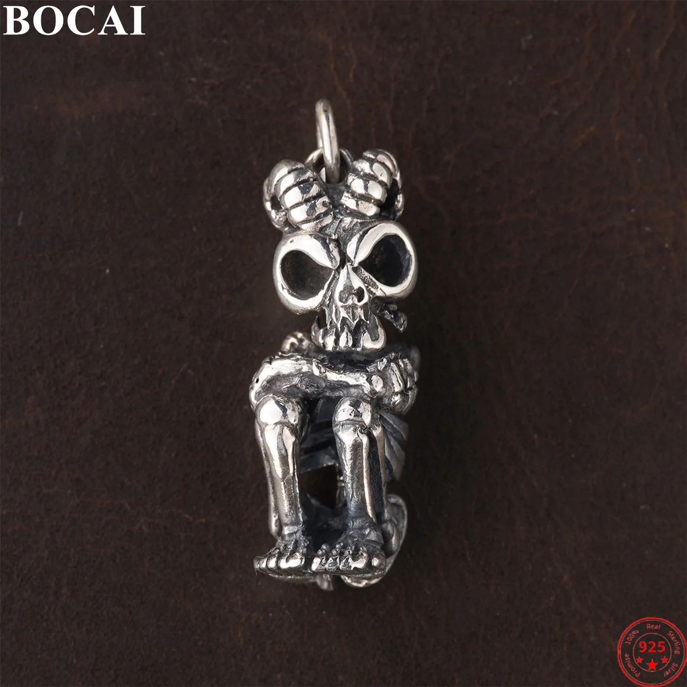 

BOCAI S925 Sterling Silver Pendants for Women Men Retro Handmade Embrace Skeleton Amulet Charm Punk Fashion Jewelry Wholesale