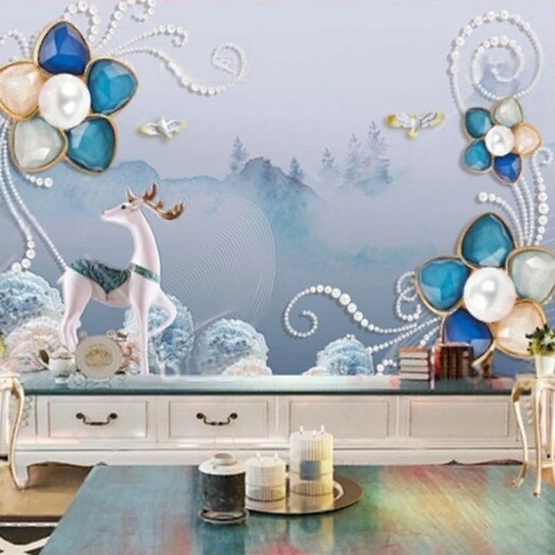 جدارية مخصصة ثلاثية الأبعاد زهرة CAI لو مجوهرات تلفزيون فاخر غرفة نوم المنزل حائط الخلفية #2