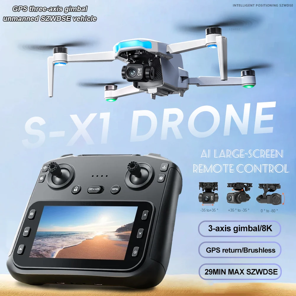 S-X1 MAX Dron GPS 4K Profesjonalna Kamera HD 3-osiowy Gimbal Fotografia Lotnicza Bezszczotkowy Ekran 5G WIFI FPV Dron RC Quadcopter