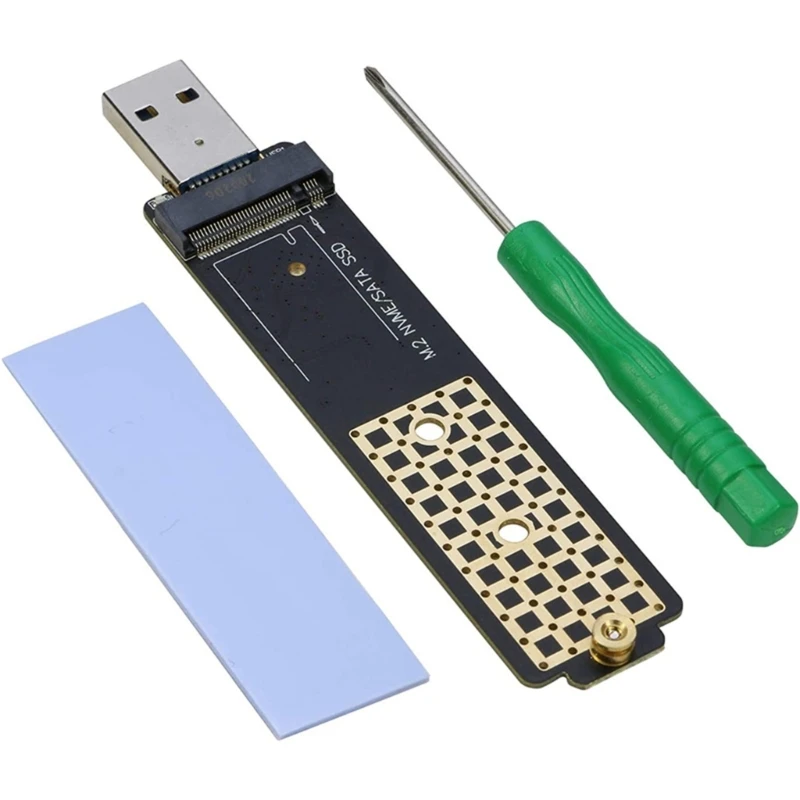 

USB3.1 to Nvme M-key M.2 Adapter SSD External Conveter USB to NVME Riser Card with Heat-dissipation Silicone Patch