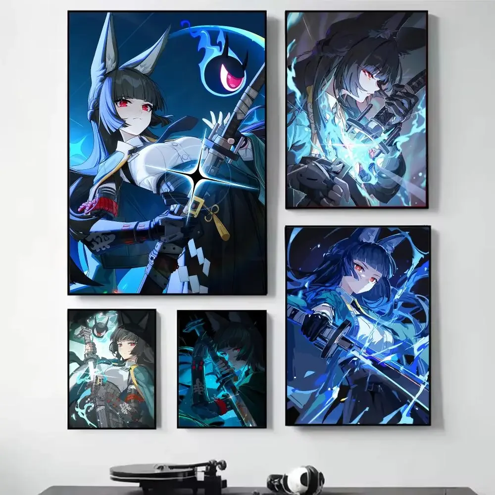 Hoshimi Miyabi Zenless Zone Zero Painting Calligraphy Self Adhesive Wall Art Waterproof Print For Bedroom Hallway Home Decor