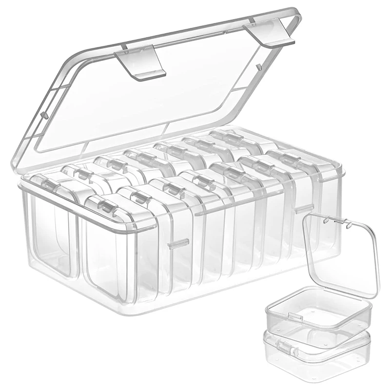

Small Bead Organizers 15 Pieces Plastic Storage Cases Mini Clear Bead Storage Containers Transparent Boxes with Hinged Lid