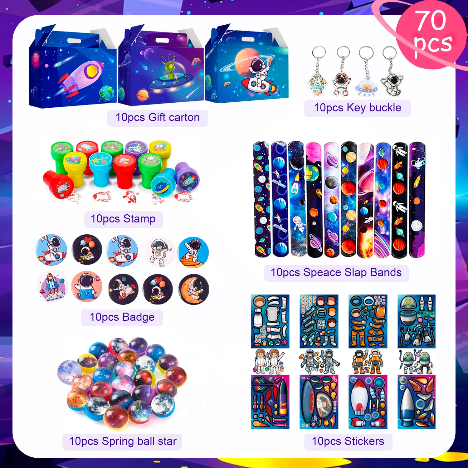 Space Party Favors - 70pcs Space Themed Party Favors,Space Birthday Decorations Includ Space Goodie Bags Stamp Slap Bracelet etc