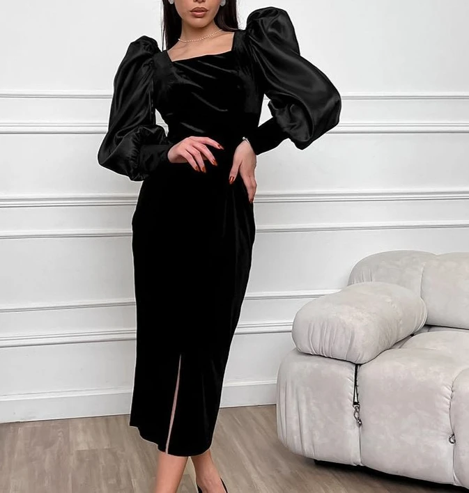 

Fluffy Straight-fit Figure-hugging Dress - Trendy Short Dress for European Style