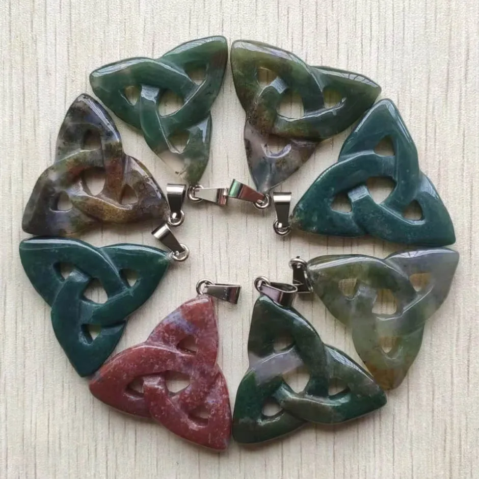 8pcs Mix Natural India Agate Hollow Triangle Shape Pendants DIY Necklaces Jewelry Accessories Making Wholesale Fast Shipping