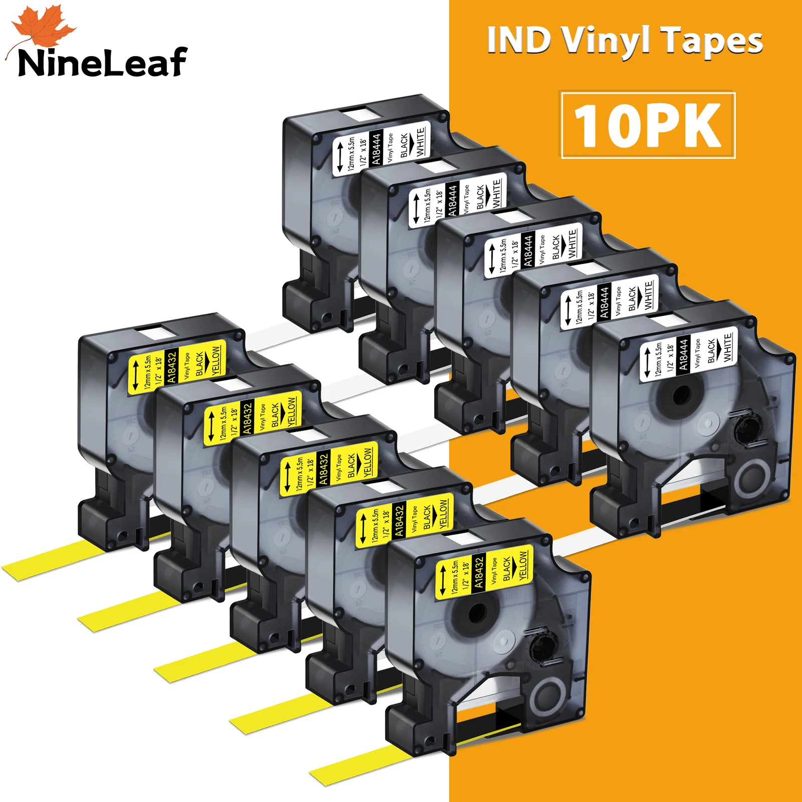 

3-15PCS 9/12/19mm IND Vinyl Tapes Compatible for Dymo A18443 A18444 A18432 A18435 Label Tape For DYMO LabelWriter 450 Duo Maker