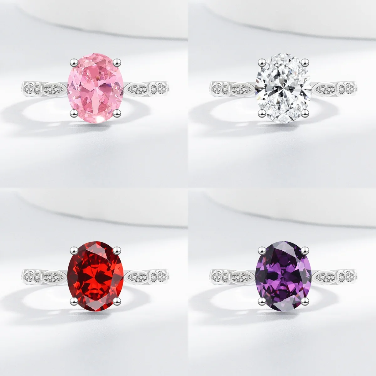 

Изысканное открытое регулируемое кольцо из стерлингового серебра 925 пробы в форме яйца с разноцветными драгоценными камнями и цирконом для женщин