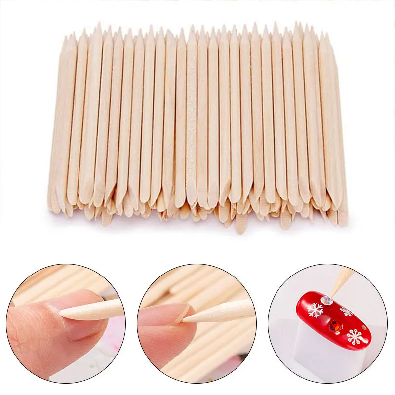 Palos de madera naranja para uñas, 100/500 Uds., removedor de cutículas de doble cabezal, palos para manicura y pedicura, herramienta para recoger