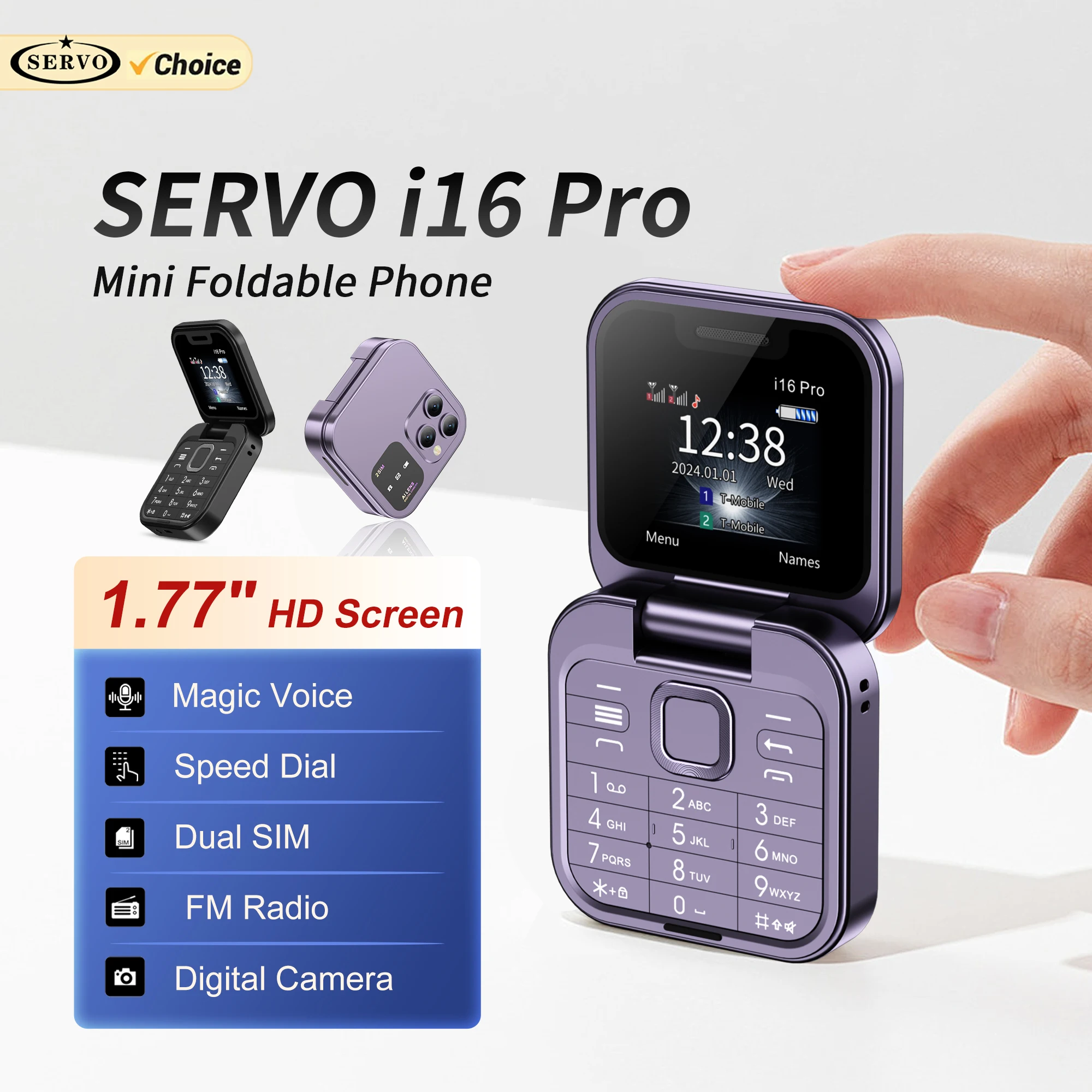

SERVO i16 PRO Мини-раскладной мобильный телефон Волшебный голос Черный список Скоростной набор Вибрация FM-радио Маленькие складные мобильные телефоны 2 режима ожидания SIM