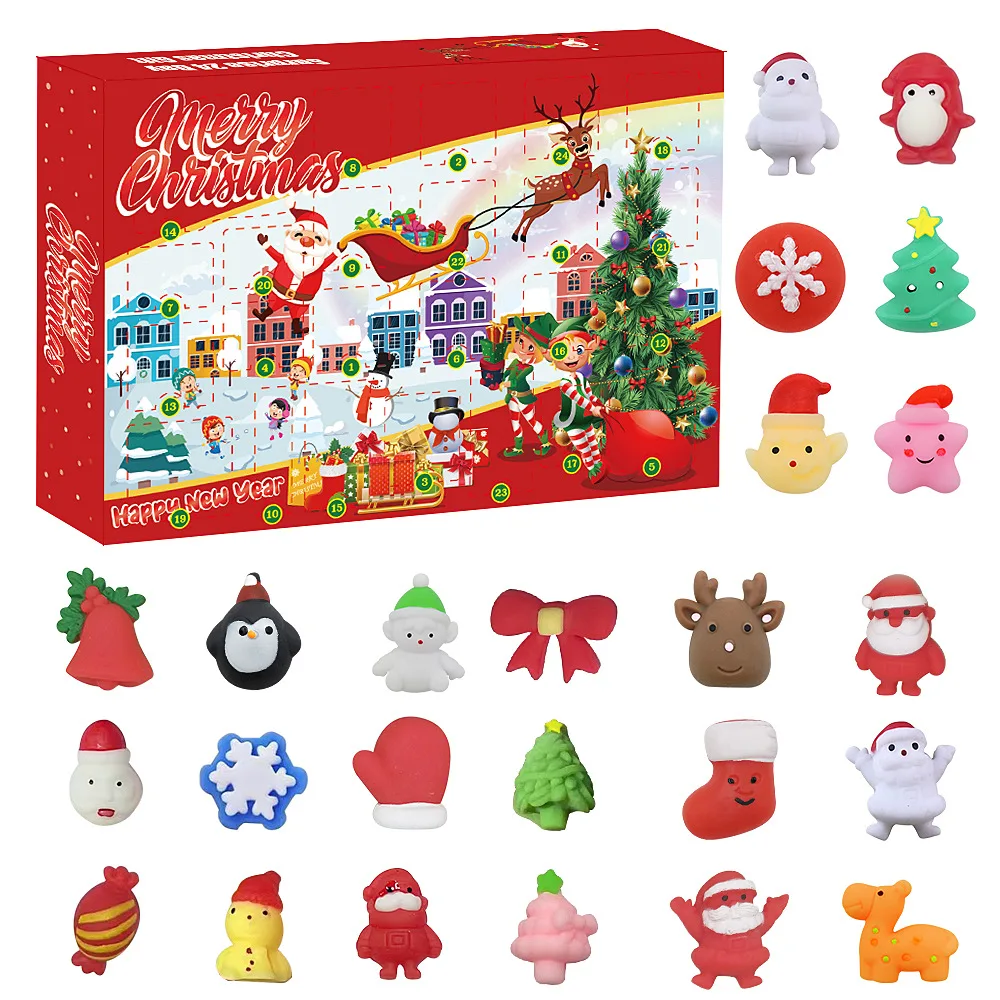 Mochi Squishies zabawki typu Fidget świąteczny kalendarz adwentowy dla dzieci 2024 kalendarz odliczania Box Santa Claus Squishy zabawka antystresowa