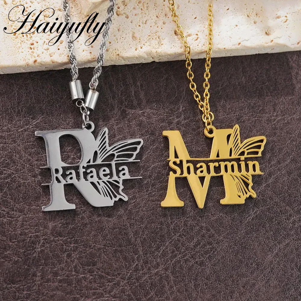 

Haiyufly Personalized Custom Name Necklace with Butterfly for Women Stainless Steel Chain Mother Kids Christmas Jewelry Gift