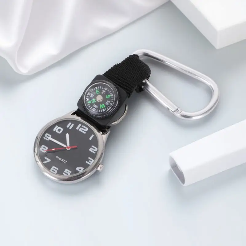 Mountaineering White Glow Pointer Nurse Pocket Watch Carabiner Design For Outdoor Sports Clip-On Compass Watch