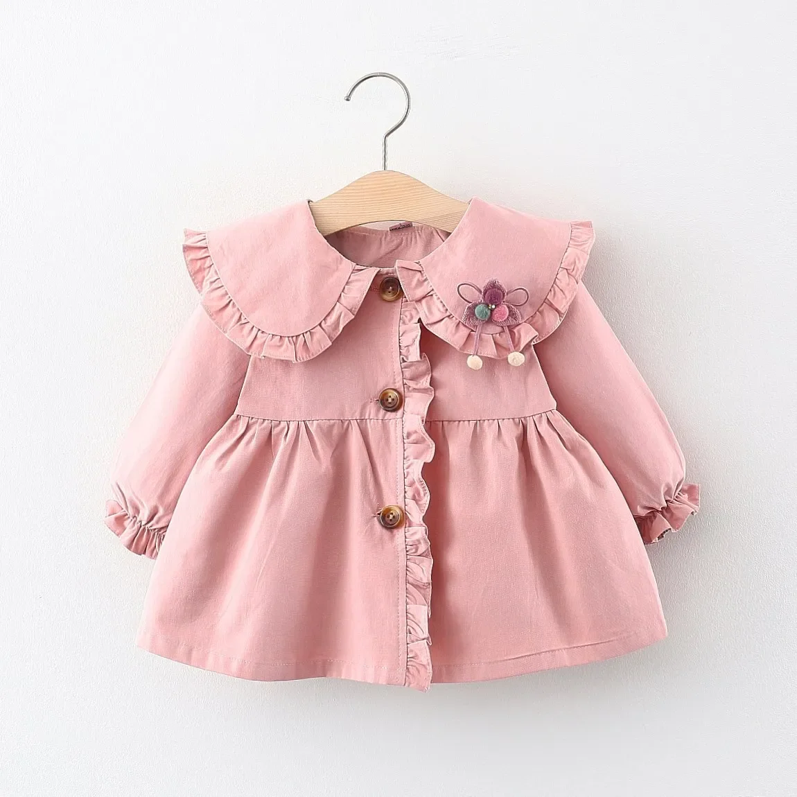 Spring and Autumn New Girl Baby Coat Sweet Doll Collar Small Flower Long Sleeve Windbreaker