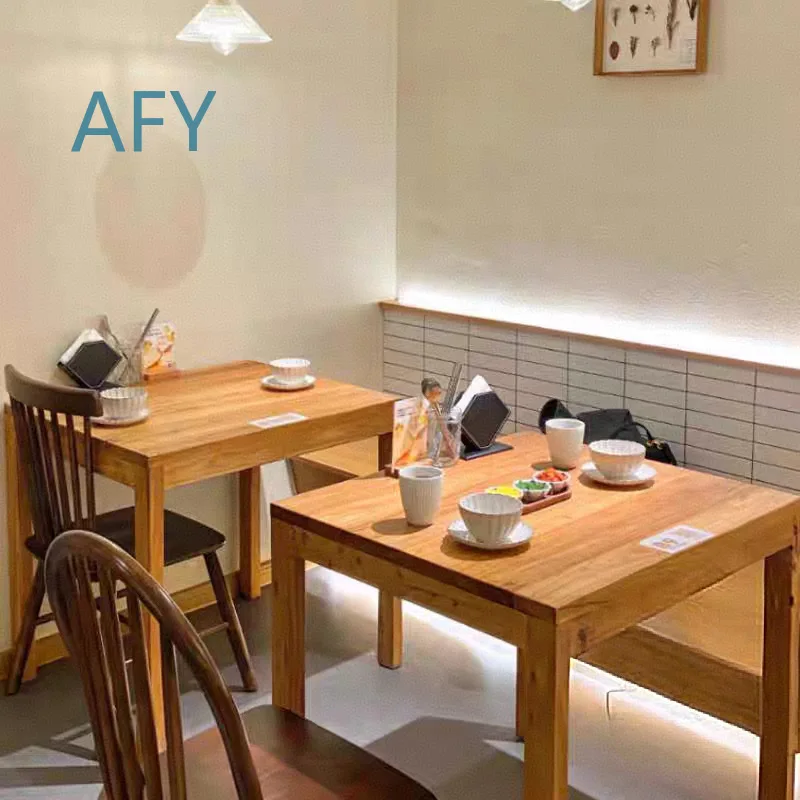 Japanese Style Korean Cuisine Solid Wood Dining Table for Snack Bar Fast Food Restaurant Malatang Noodle Shop Old Style Cafe