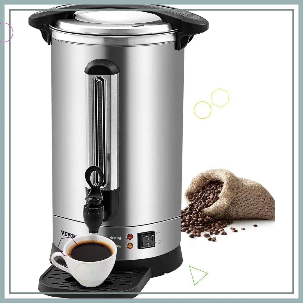 

Коммерческая кофейная урна, большой диспенсер для кофе из нержавеющей стали на 65 чашек, электрическая урна для быстрого заваривания горячей воды 1500 Вт с манометром