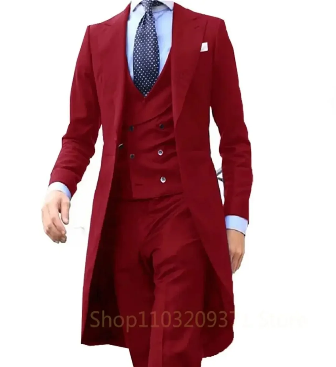 3 Piece Royal Blue Long Tail Coat Gentleman Man Suits Male Fashion Groom Tuxedo for Wedding Prom Jacket Waistcoat with Pants