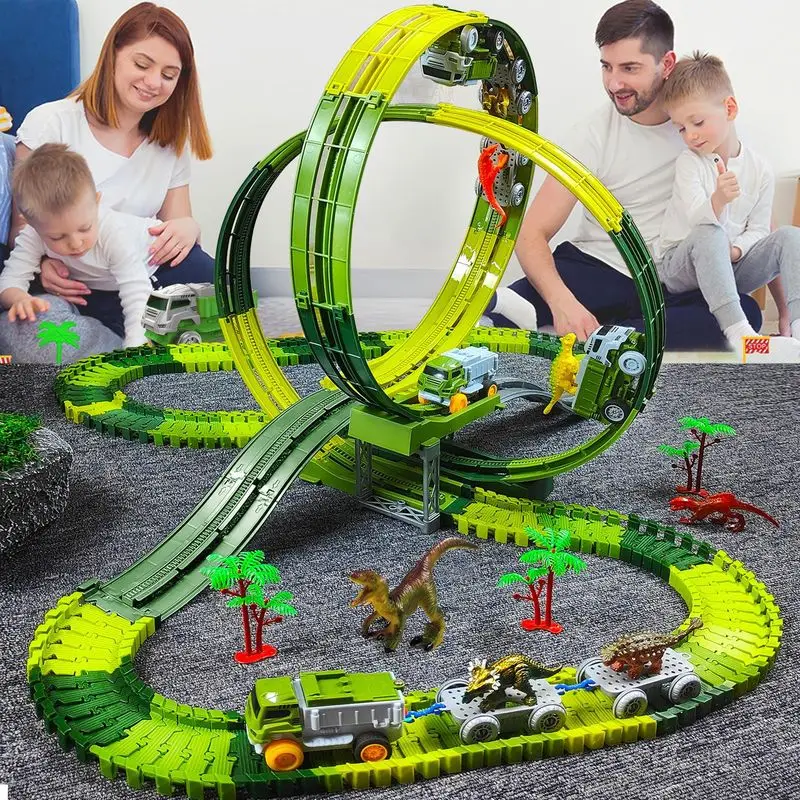 Dinosaur Track Roller Coaster Climbing Train Dinosaur World Anti Gravity Orbit Playset Assembling Kids Creative Playground Gifts