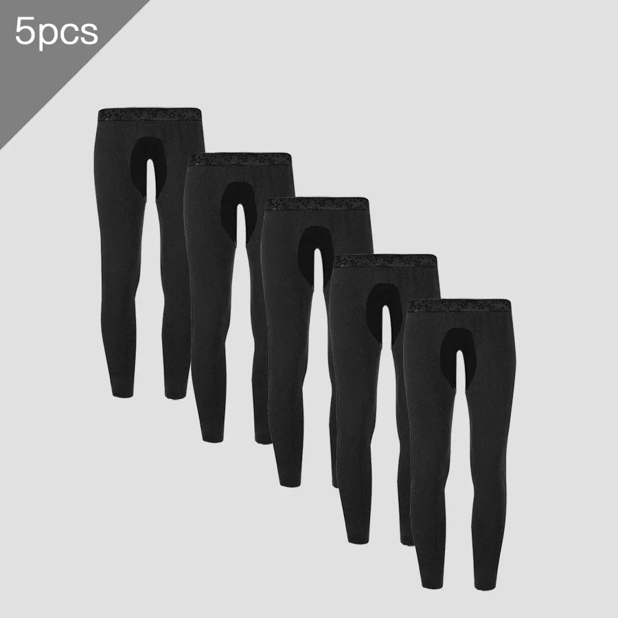 

5PCS Men's open-crotch thermal trousers. Thin base-layer trousers, suitable for middle-aged and elderly men. Long johns for autu