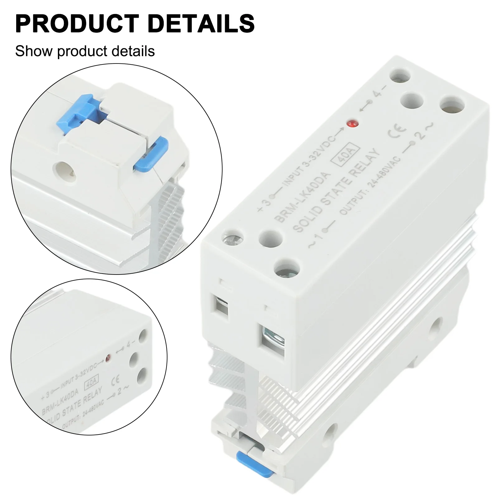 

Rail Mounted Solid State Relay 40A DC Control AC Relay Color As Show Standard 35MM Rail Installation Thickened Heat Sink Design