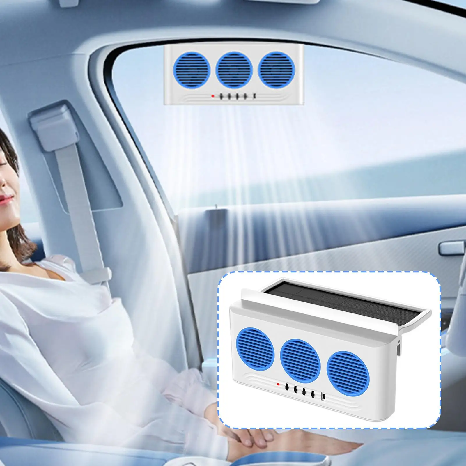 Solar Fan For Car 3 Outlets Solar Powered Exhaust Radiator Car Window Vent Fan For Van SUV Truck RV Highway Road Trip Daily