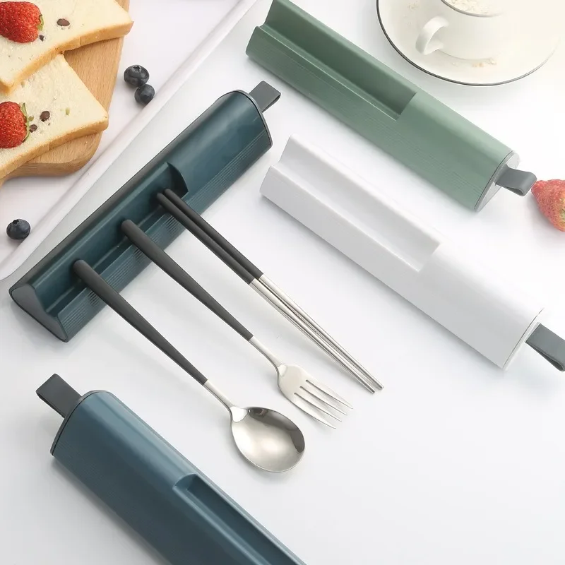 304 Stainless Steel Travel Reusable Utensils Set Camping Spoon Fork with Case Chopsticks and Flatware Portable Cutlery Set view 2