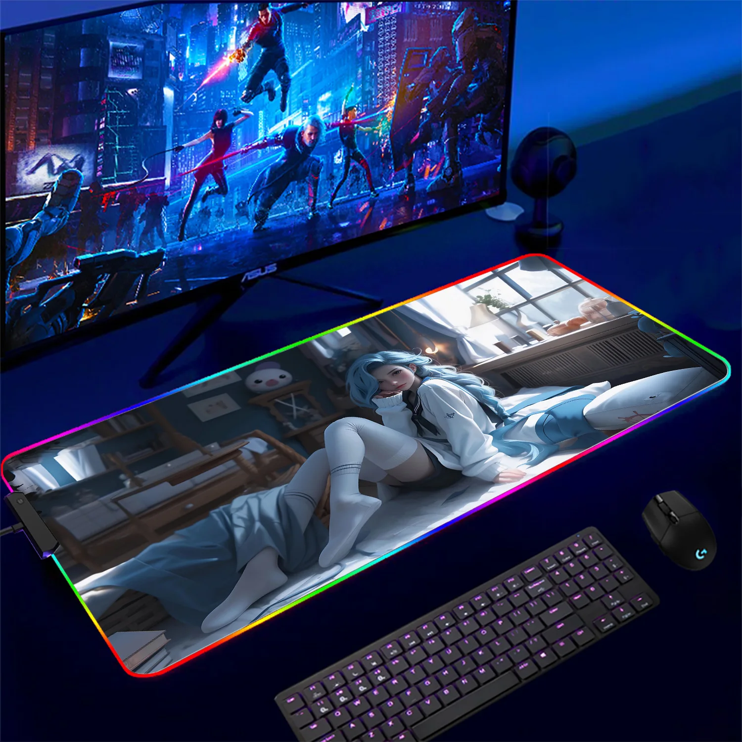 RGB Jinx Gaming Mouse Pad Laptop Gamer Mousepad Anime Antislip Keyboard DeskMat for Home Office Accessories LED