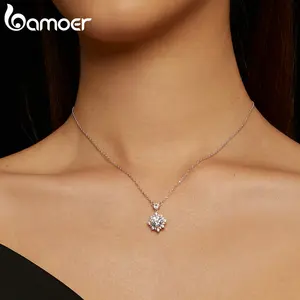 Bamoer Moissanite Halskette Halo für Frauen, 1 Quila Labor angebautes Diamant 925 Silberkette Halskette 6 Hauptverkäufe lassen Halskette - №6