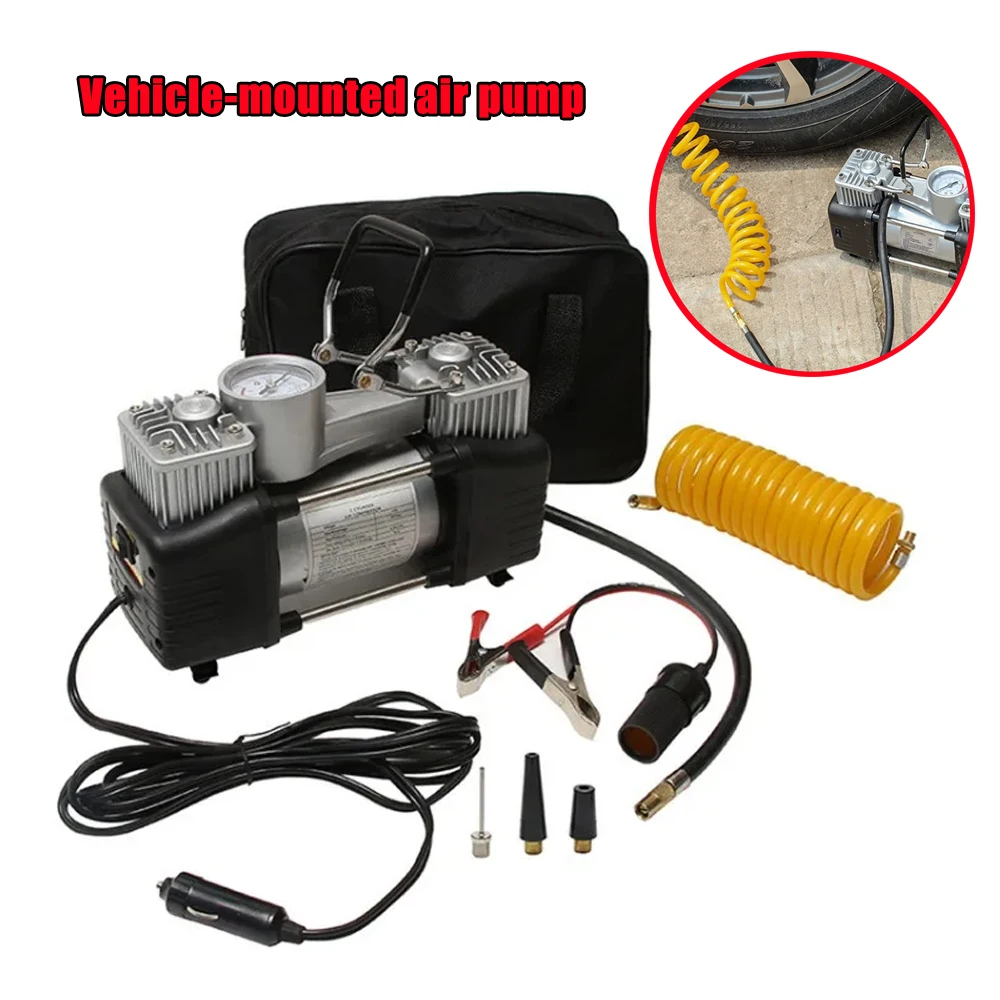 Portable 12V Air Pump 500PSI Metal Dual Chamber With LED Light 70L Min for Car Tire Swimming Ring Air Bed Lightweight
