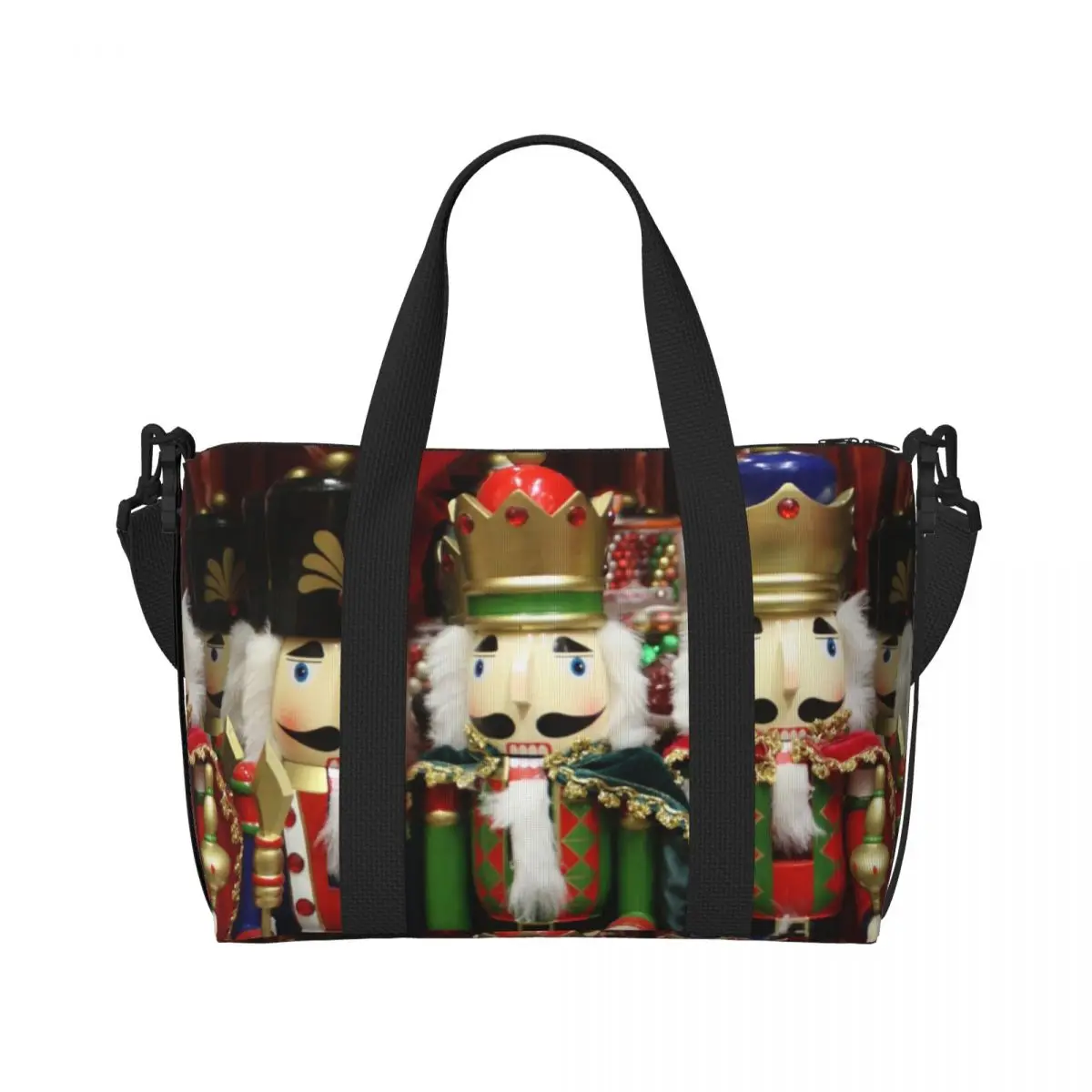 Custom Nutcracker Soldiers Beach Tote Bag for Women Christmas Presents Large Compartment Beach Gym Travel Bags